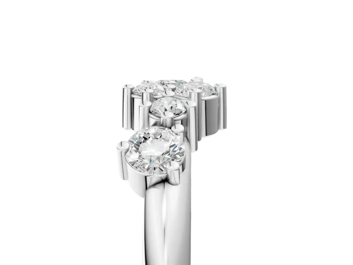Cluster Diamond Round Cut White Gold Band with Prong Setting Silver