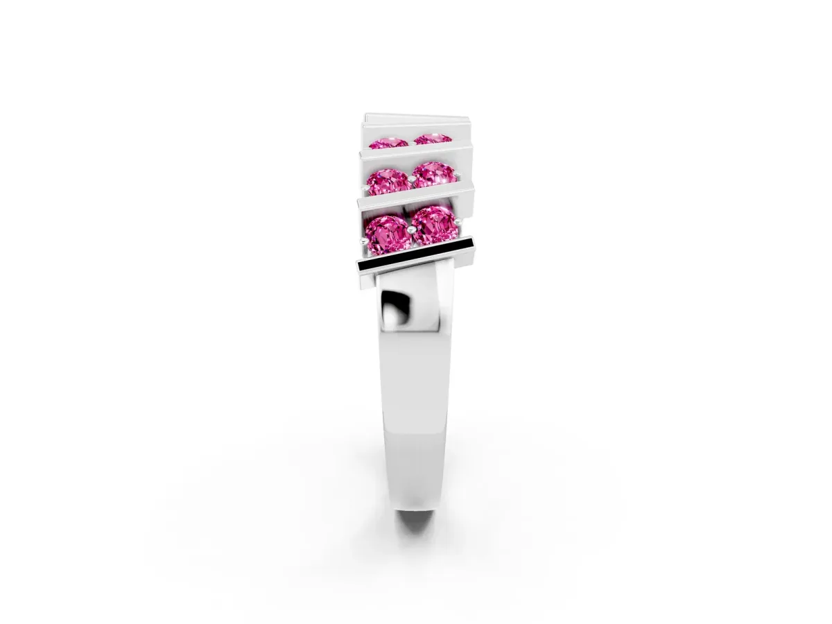 Channel Set Round Pink Sapphire Anniversary Band with Vertical Prongs Silver