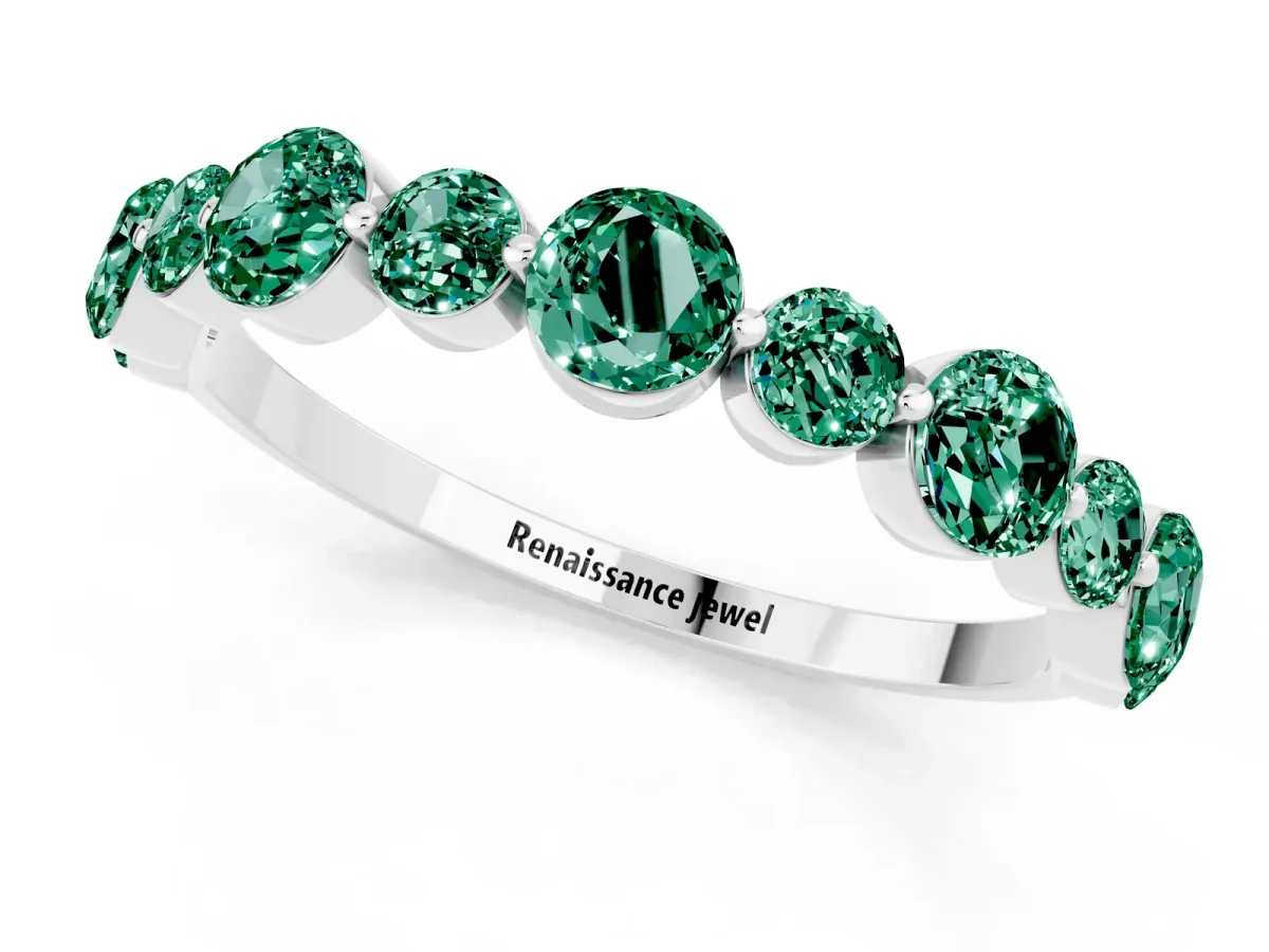 Round Green Sapphire Scalloped Prong Set Eternity Band Silver