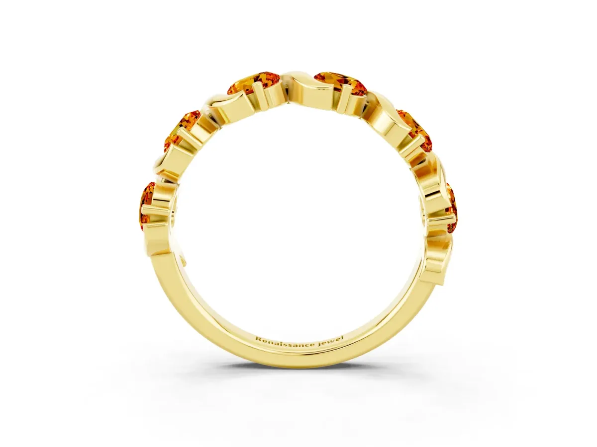 Round Citrine Half Eternity Band with Wave Prong Setting Yellow gold