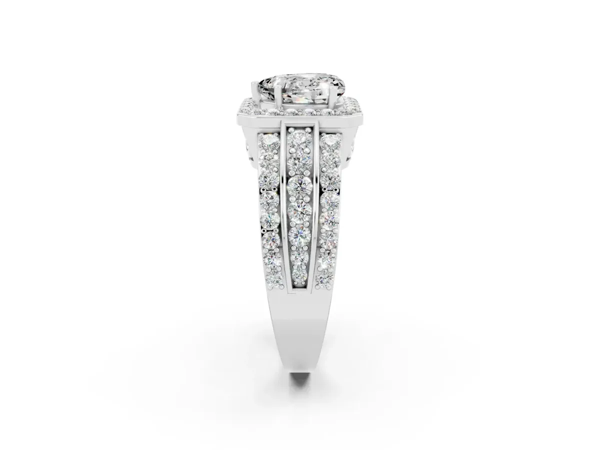Heart Cut Halo Moissanite Ring with Round Split Shank and Prong Setting Silver