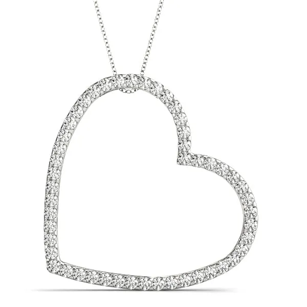 Pavé Round Diamond Heart Pendant with Prong Setting White gold