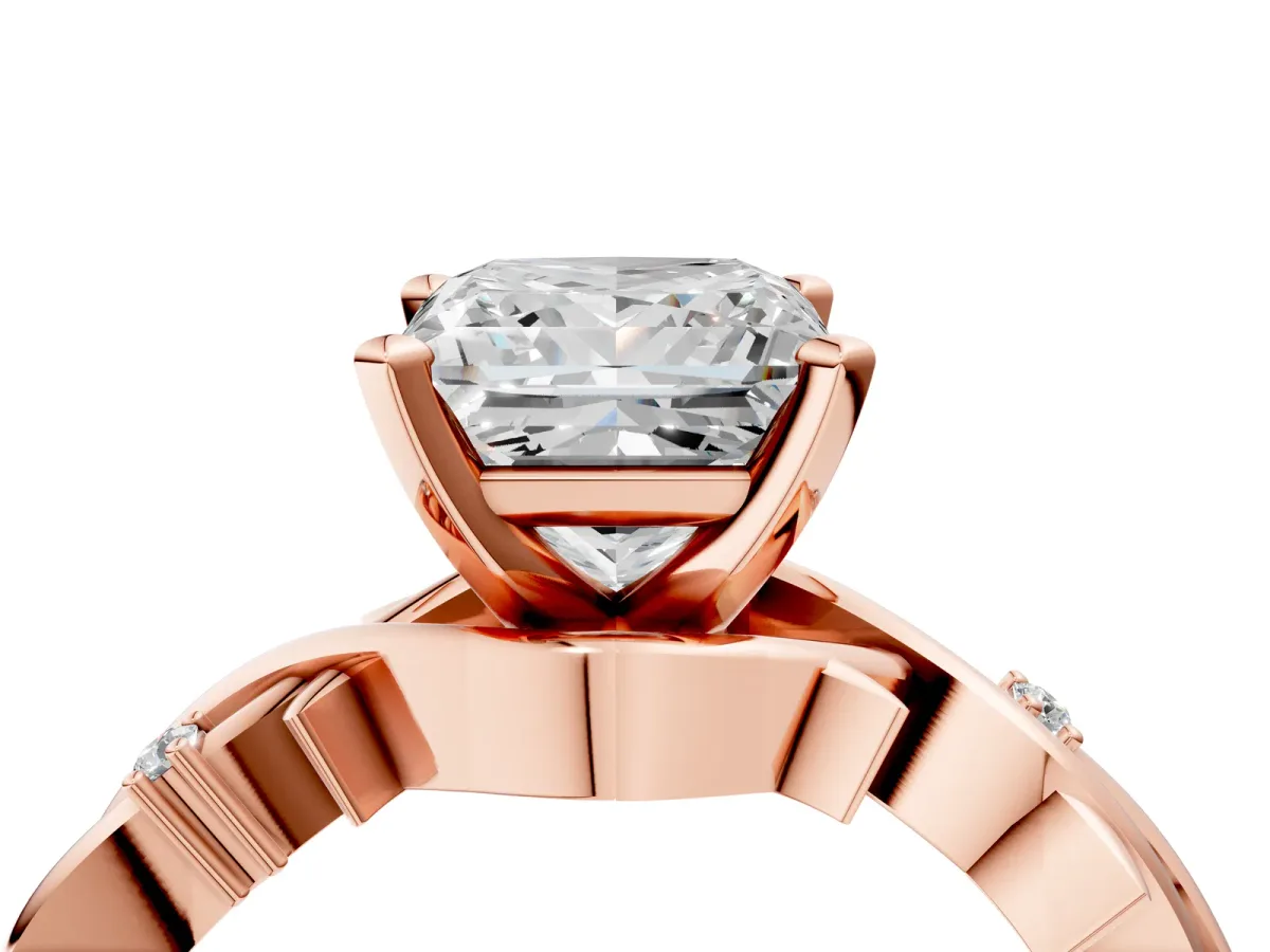 Princess Cut Diamond Solitaire Ring with Twisted Band and Prong Setting Rose gold