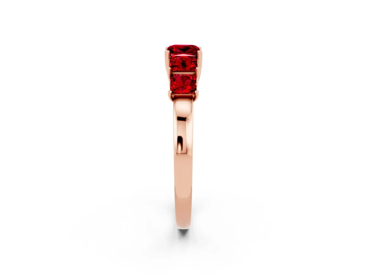 Princess Cut Five-Stone Ruby Ring with Classic Prong Setting Rose gold