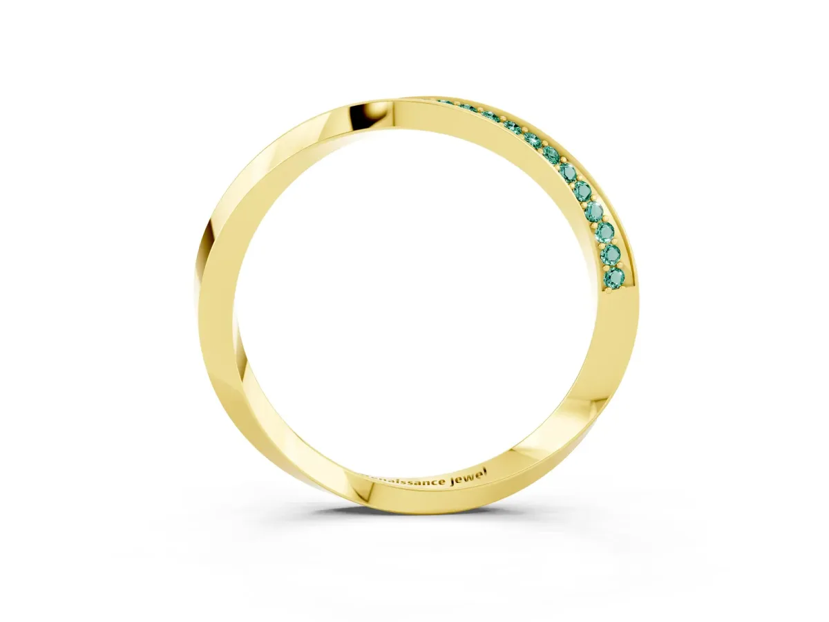 Pavé Round Green Sapphire Twist Band Yellow gold