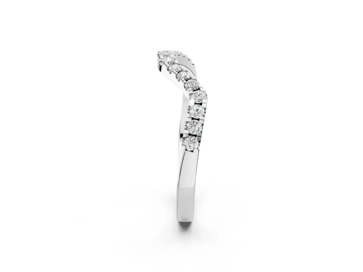 Round Diamond Pavé Wave Band with Shared Prong Setting White gold