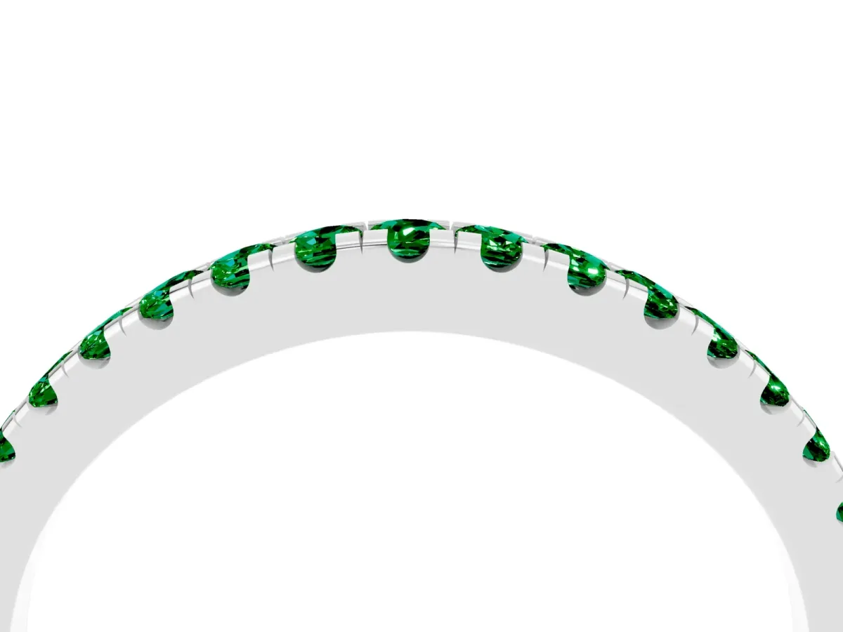 Round Emerald Pavé Half Eternity Band with Shared Prong Setting White gold