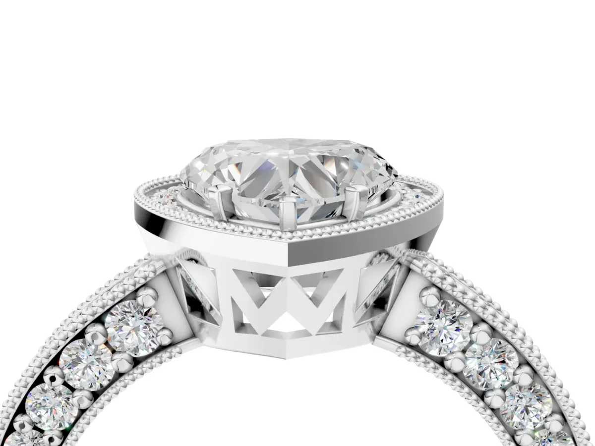 Heart Cut Cut Halo Diamond Pave Band Ring with Four-Prong Setting Platinum