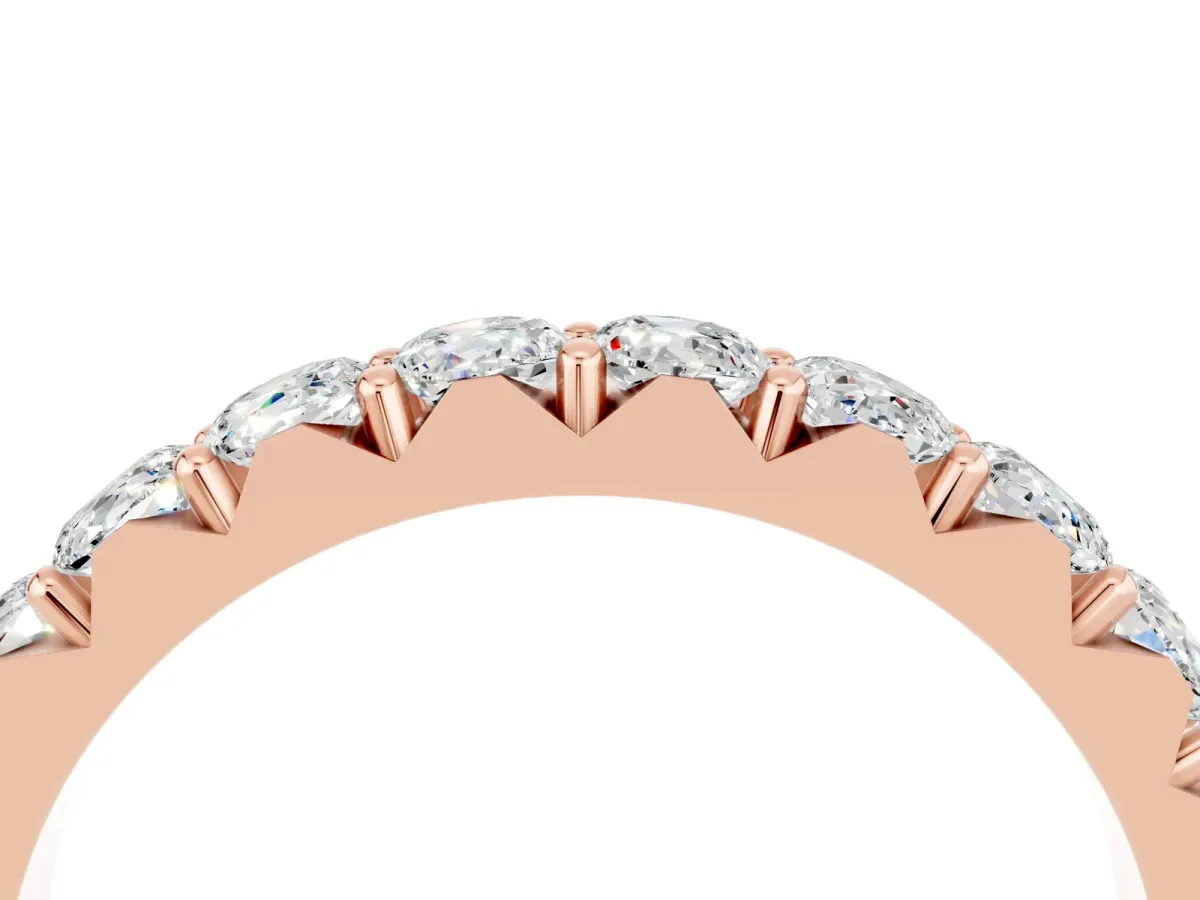 Round Moissanite Half Eternity Band with Classic Prong Setting Rose gold