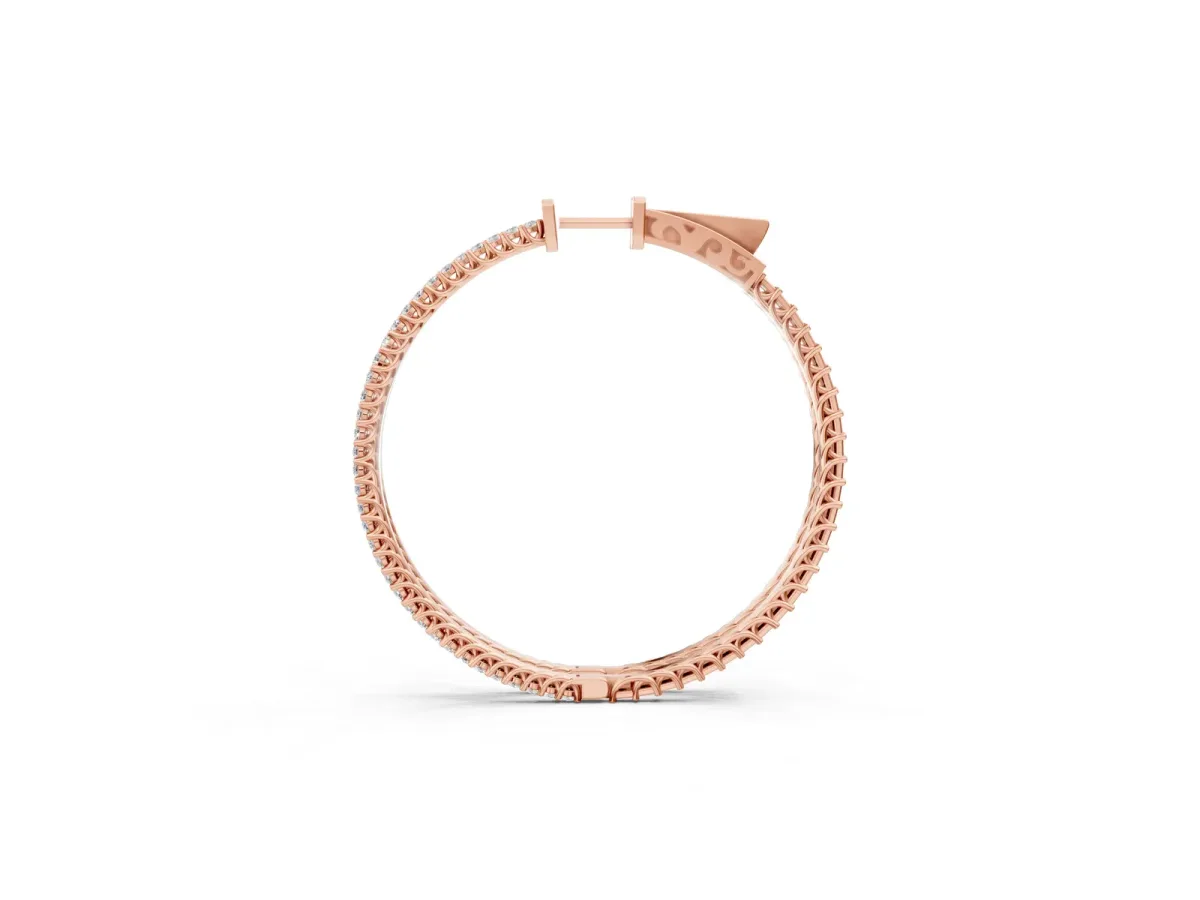 Round Diamond Pave Hoop Earrings with Prong Setting Rose gold