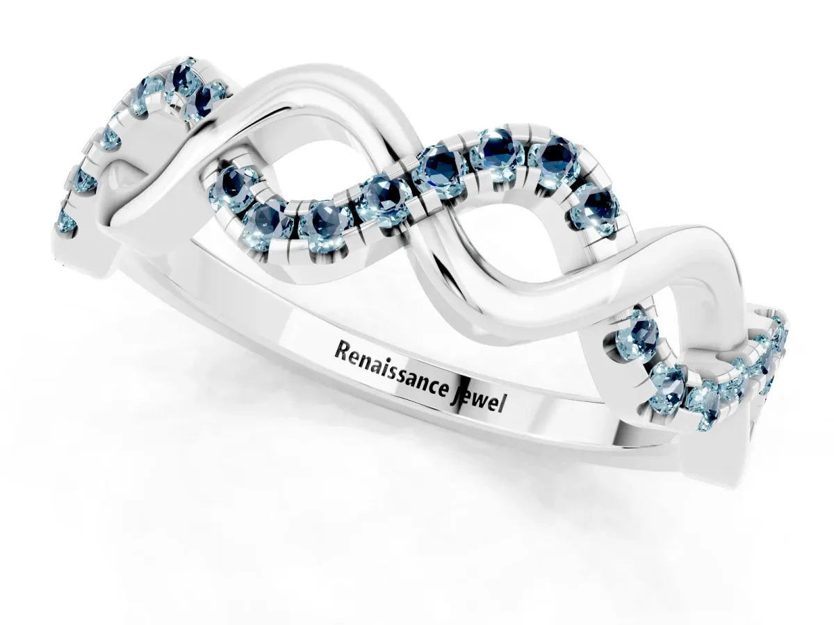 Twist Infinity Round Aquamarine Band with Pavé Setting Silver