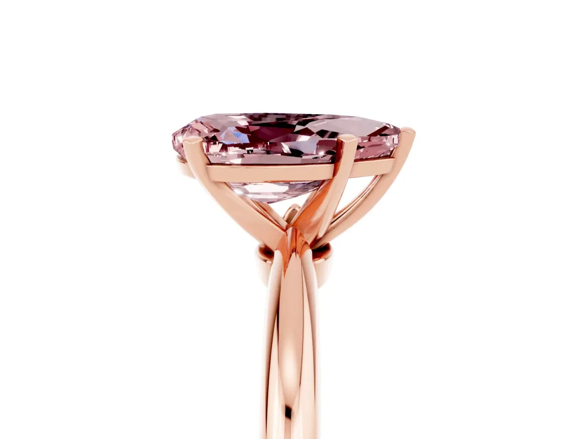 Pear Cut Morganite Solitaire Ring with Six-Prong Setting and Classic Band Rose gold