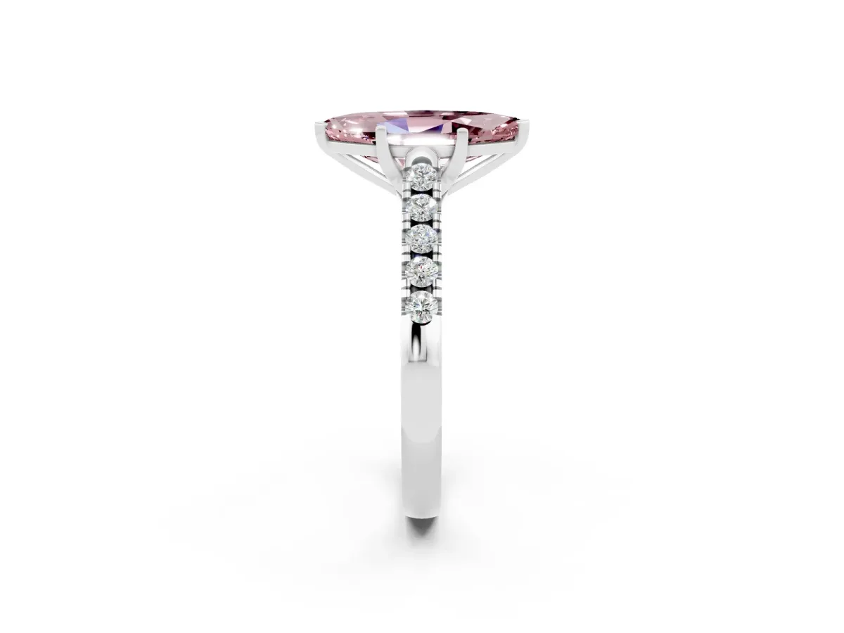 Marquise Cut Morganite Pavé Band Solitaire Ring with Prong Setting Silver