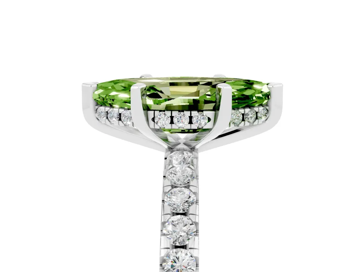 Marquise Cut Peridot Solitaire Ring with Round Pavé Band and Four-Prong Setting Silver