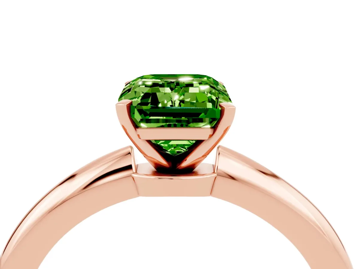 Emerald Cut Peridot Solitaire Ring with Six-Prong Setting and Classic Band Rose gold