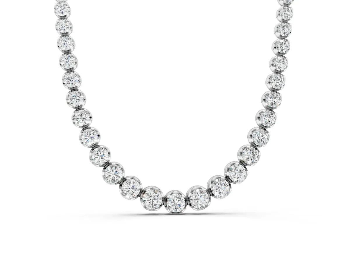 Round Diamond Tennis Necklace with Bezel Setting and Prong Setting Silver
