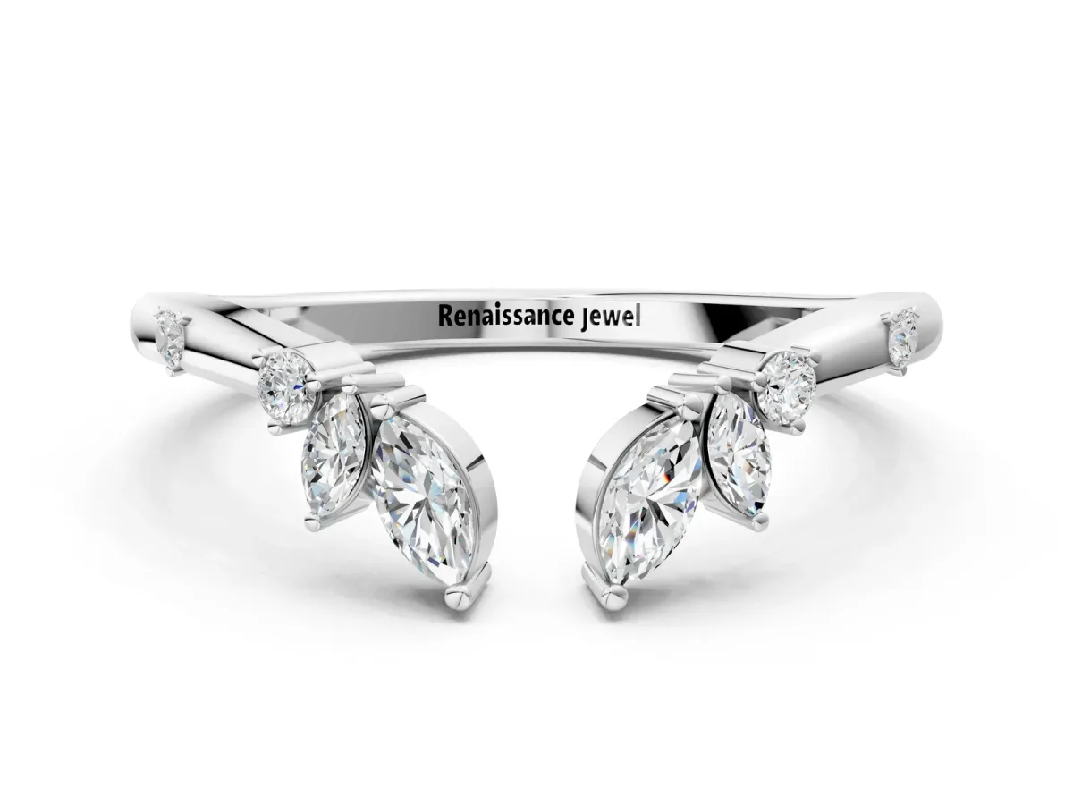 Open Marquise Cluster Diamond Band with Prong Setting Platinum