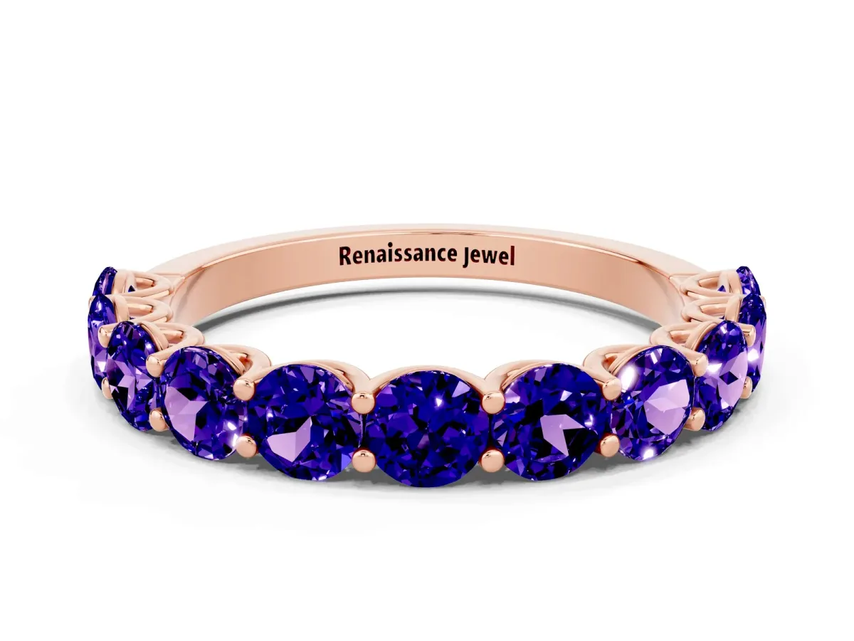 Round Tanzanite Shared Prong Eternity Band Rose gold