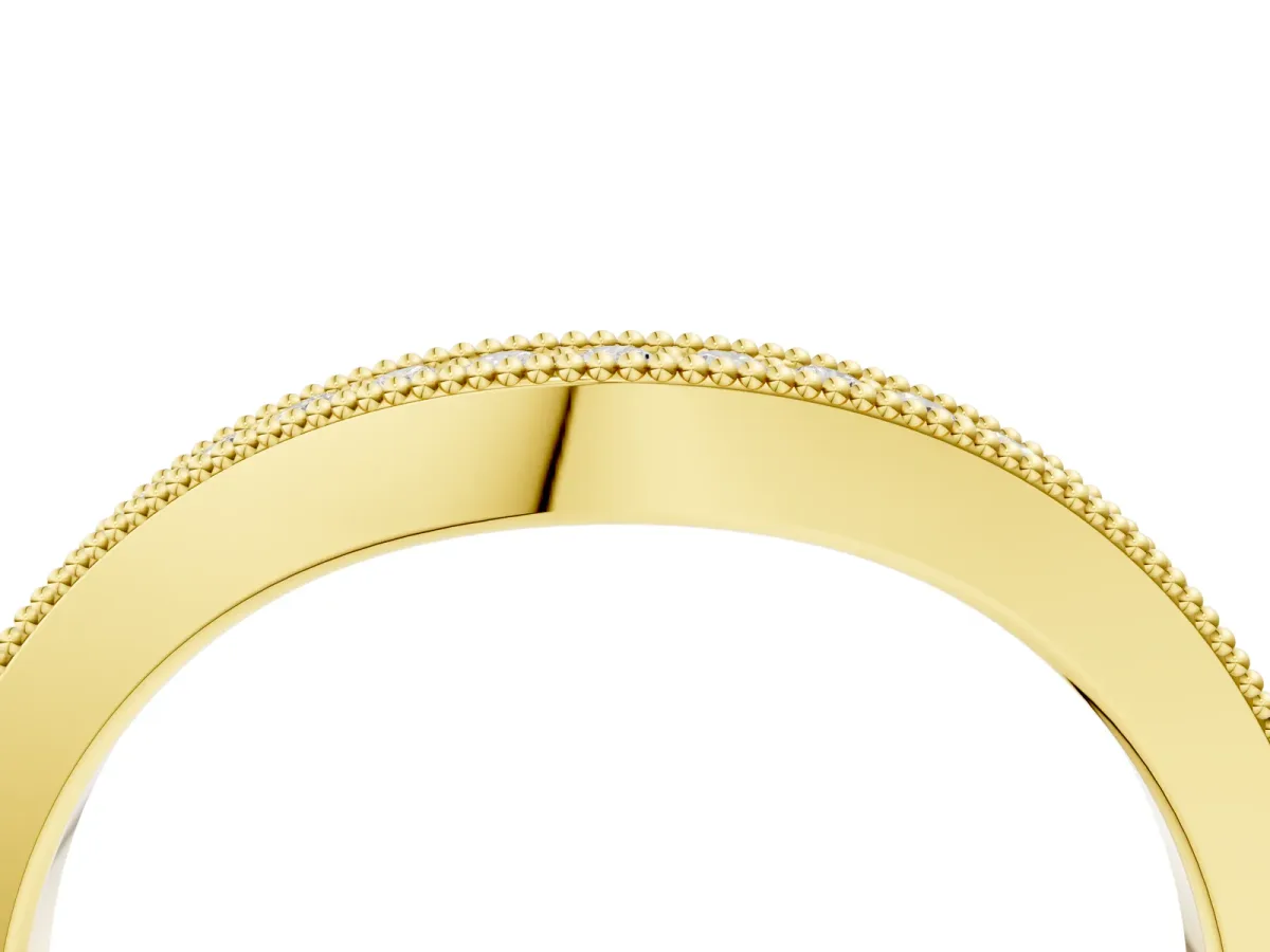 Pavé Round Diamond Curved Band with Milgrain Edge Yellow gold