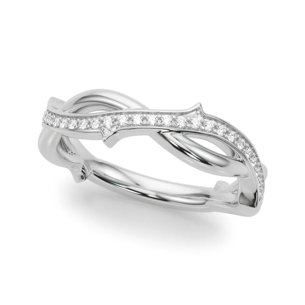Pavé Round Diamond Twist Band with Bezel Setting Silver