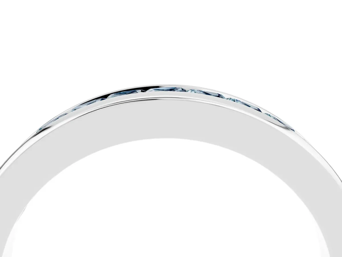 Channel Set Princess Cut Aquamarine Eternity Band Silver