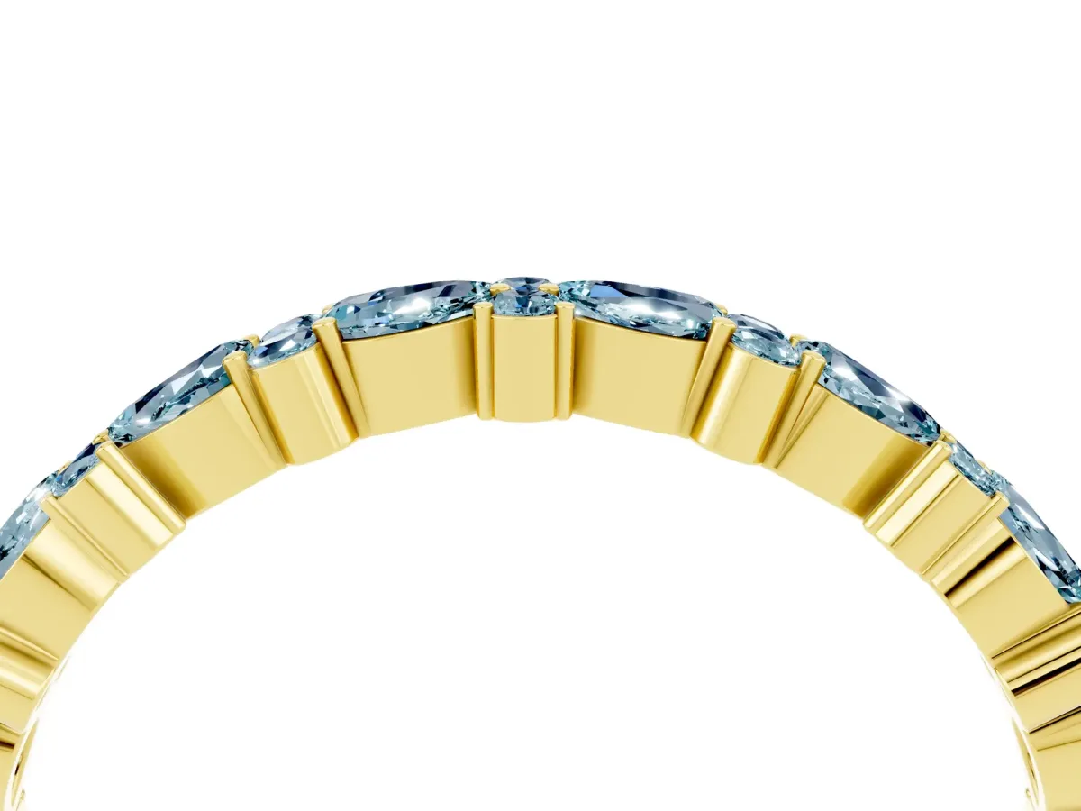 Pear and Round Aquamarine Wedding Band Yellow gold