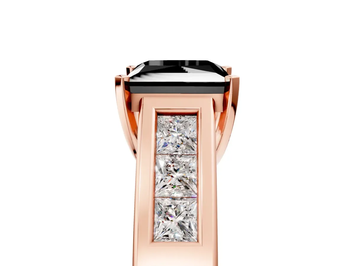 Fancy Black Princess Cut Cut Channel Set Solitaire Ring with Four-Prong Setting Rose gold
