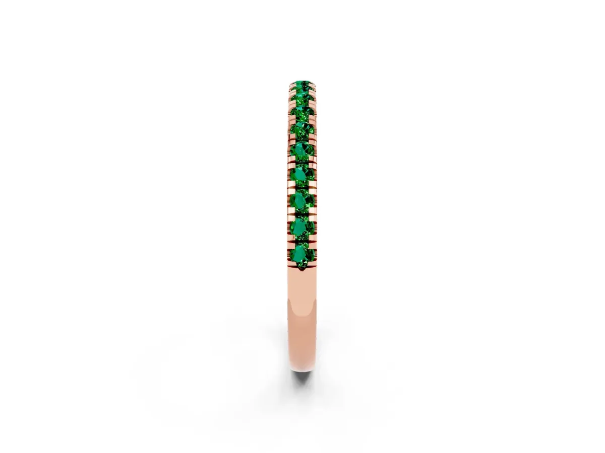 Pavé Round Emerald Half Eternity Band with Shared Prong Setting Rose gold