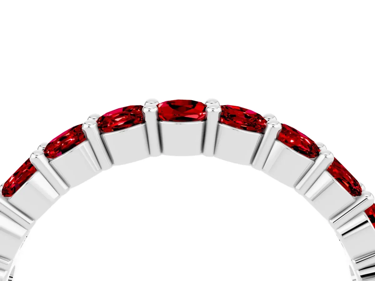 Round Ruby Half Eternity Band with Prong Setting Silver