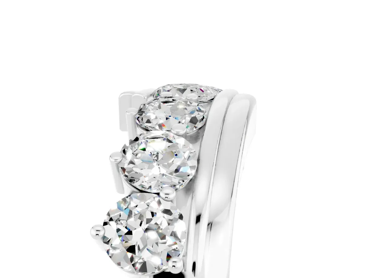 Round Moissanite Wave Band with Channel and Shared Prong Setting White gold