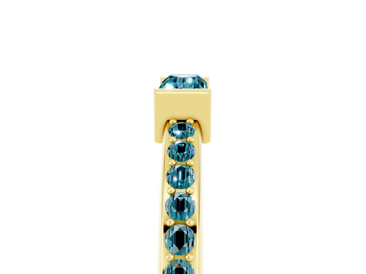 Baguette Blue Topaz Pavé Band with Bar Setting Yellow gold