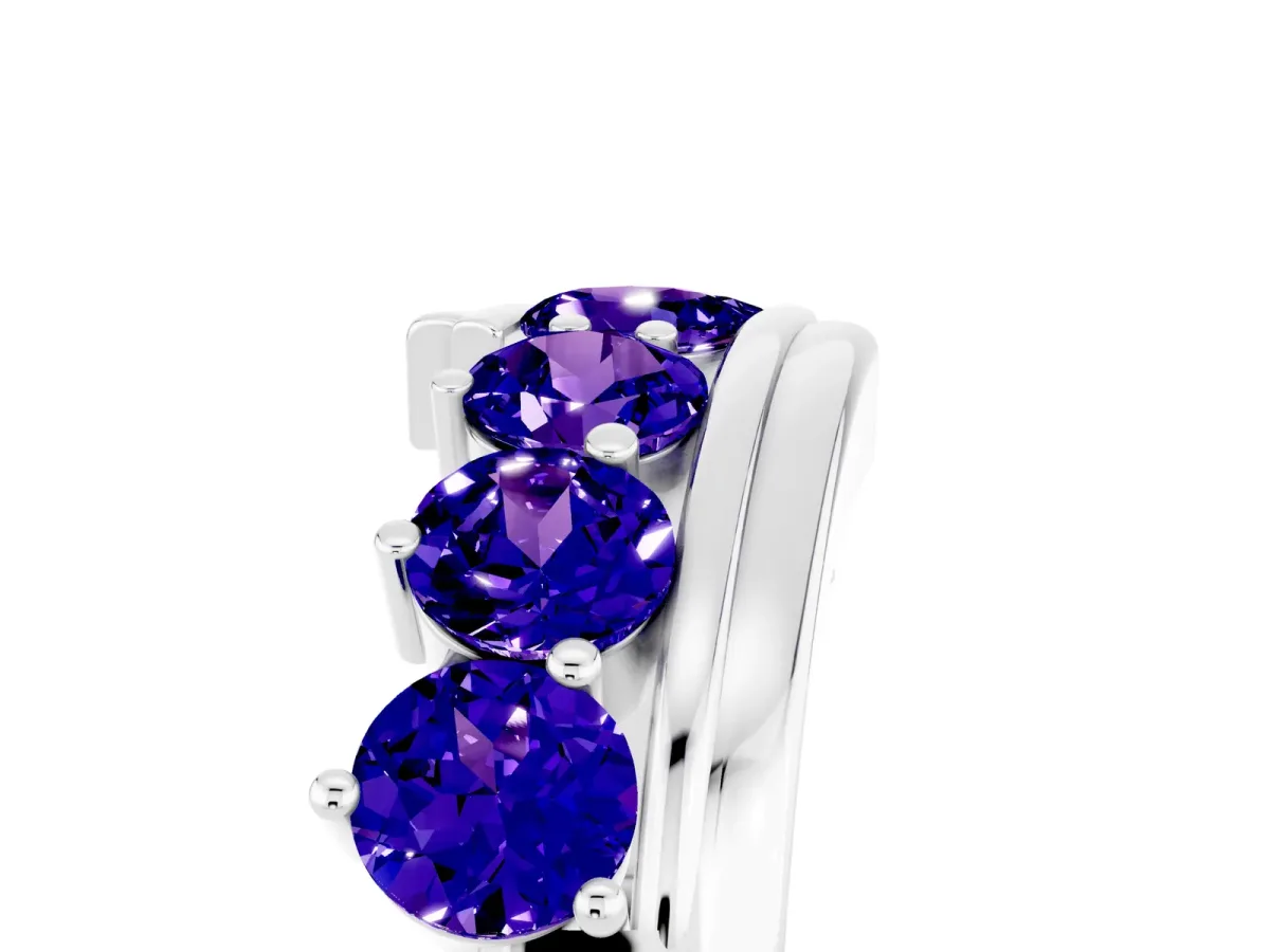 Round Tanzanite Wave Band with Channel and Shared Prong Setting Silver