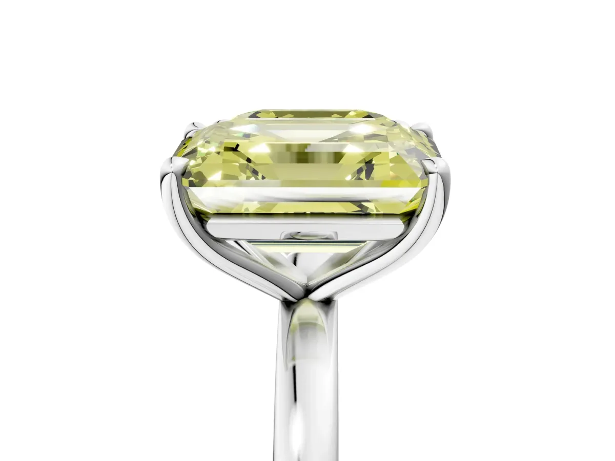 Fancy Yellow Asscher Cut and Emerald Cut Toi Moi Ring with Prong Setting White gold
