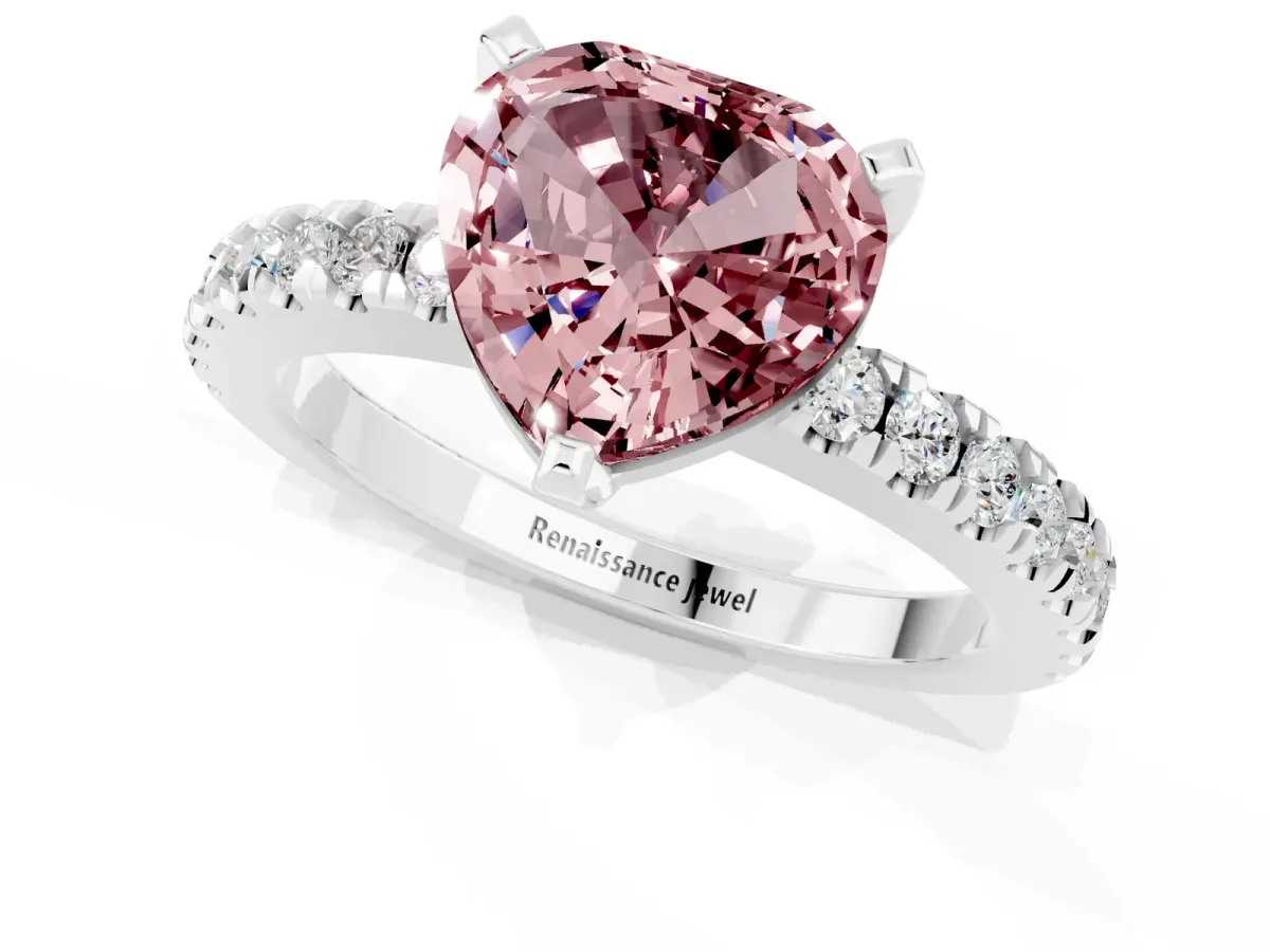 Heart Cut Solitaire Morganite with Pavé Band and Four-Prong Setting Silver