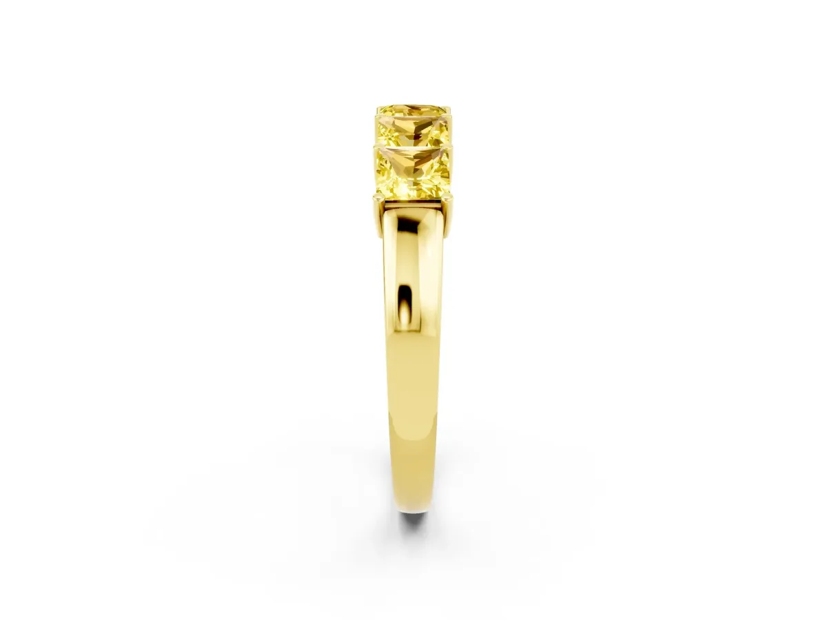 Princess Cut Five-Stone Yellow Sapphire Band with Prong Setting Yellow gold