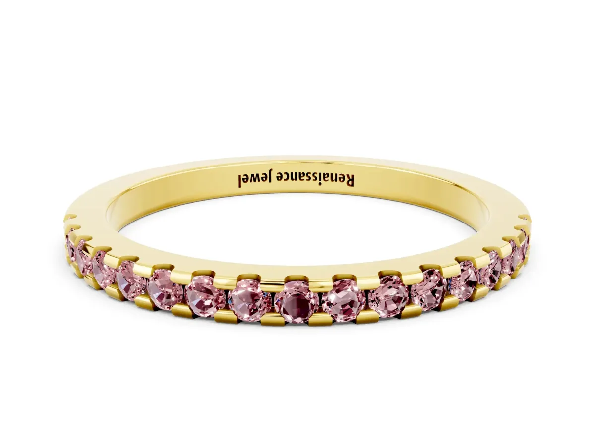 Round Morganite Pavé Set Eternity Band with Micro Prong Setting Yellow gold