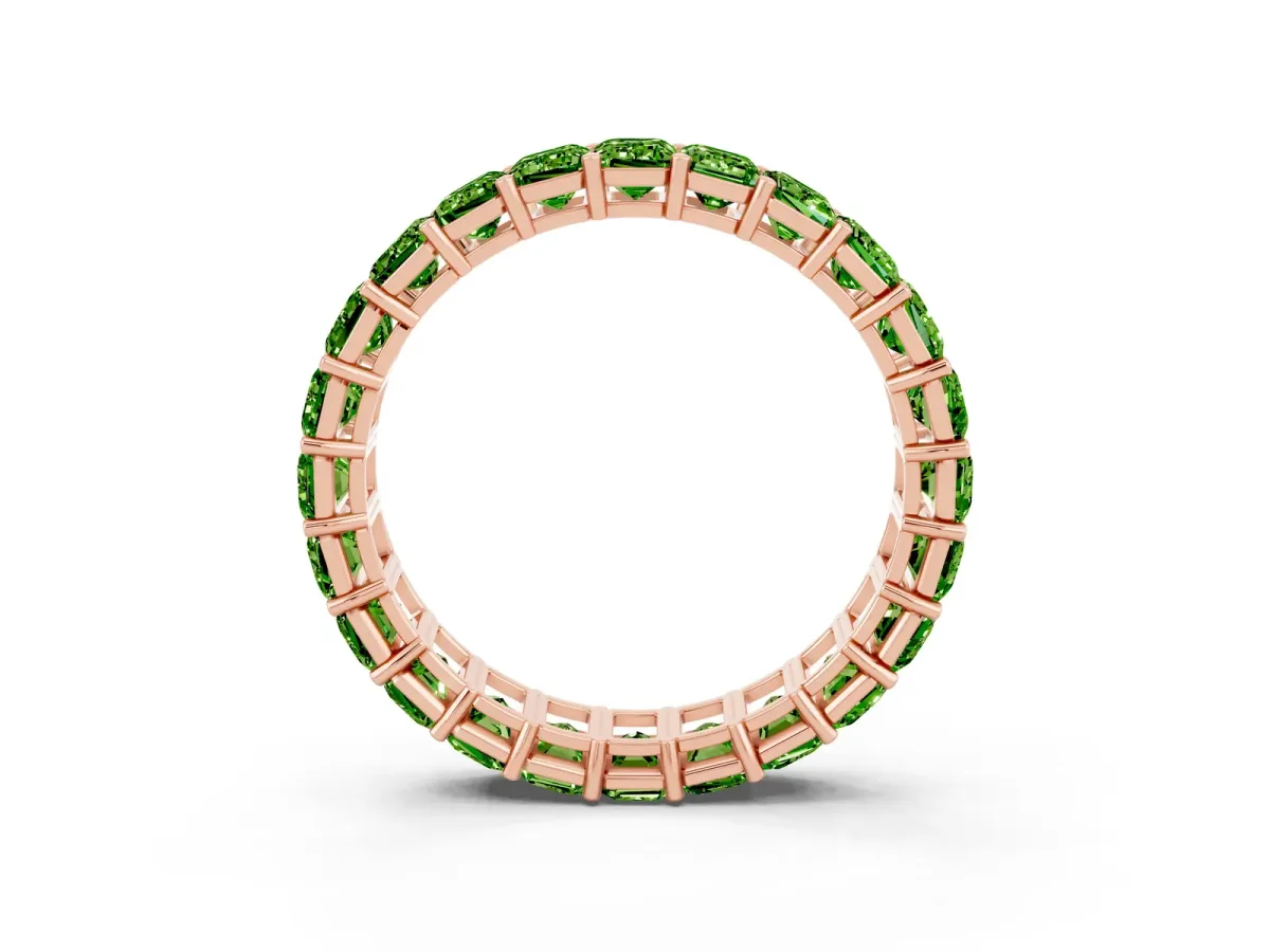 Emerald Cut Peridot Eternity Band with Shared Prong Setting Rose gold
