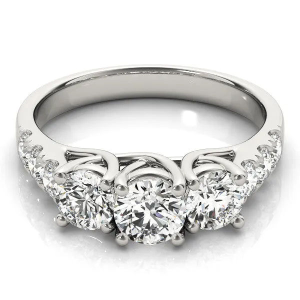 Three-Stone Cushion Cut Diamond Pavé Band with Prong Setting Platinum