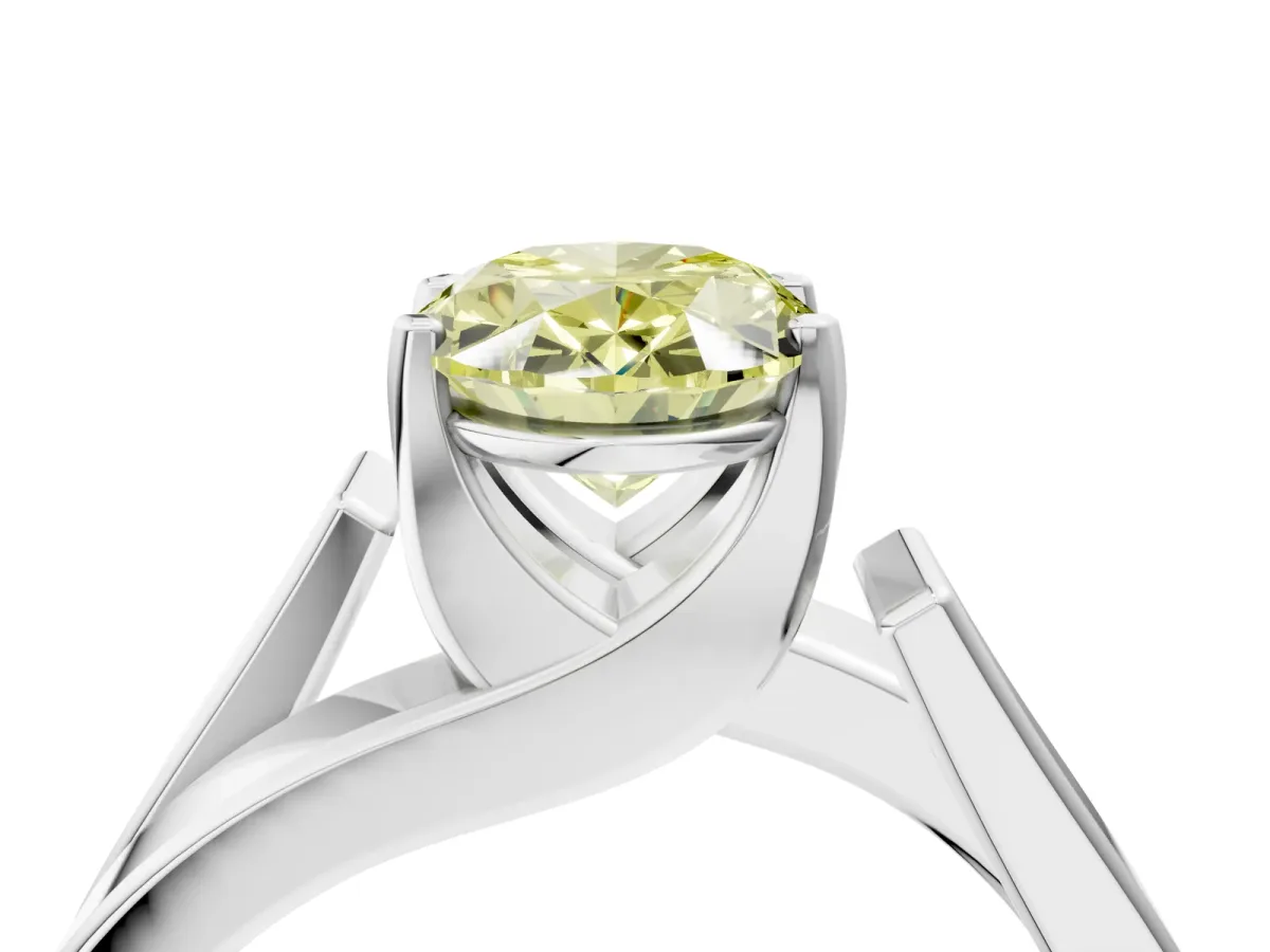 Fancy Yellow Modern Tension Set Oval Cut Diamond Solitaire Wide Band Ring Silver