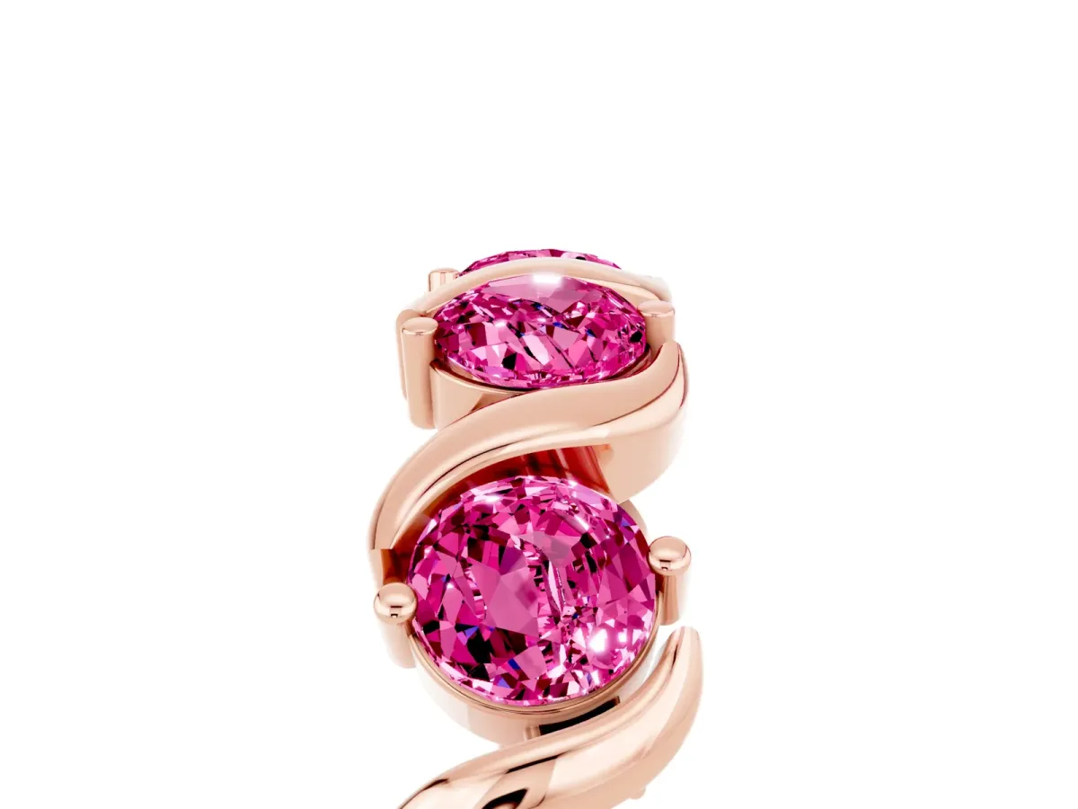 Round Pink Sapphire Half Eternity Band with Wave Prong Setting Rose gold