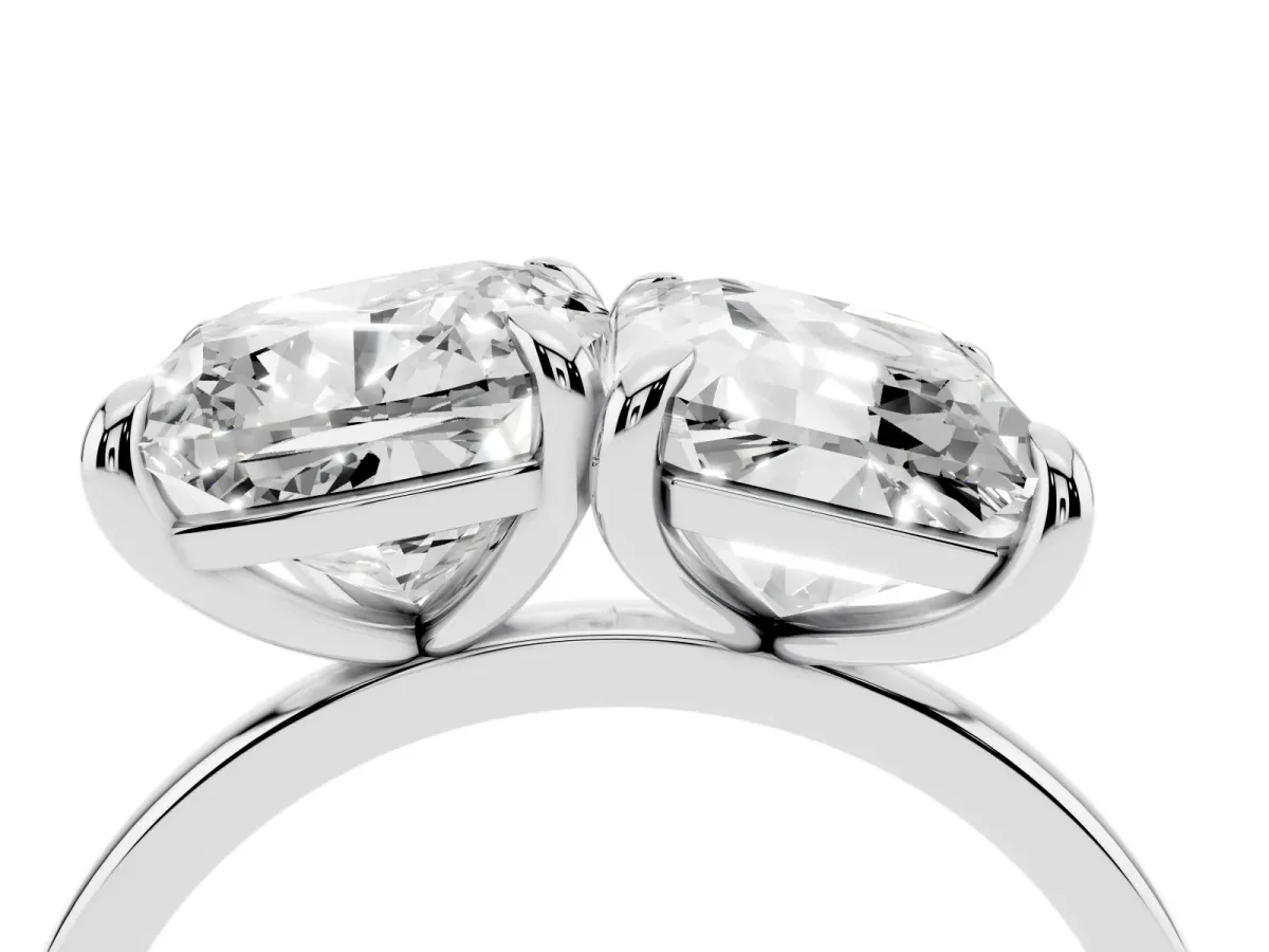 Cushion and Emerald Toi Moi Ring with Prong Setting and Plain Band Platinum