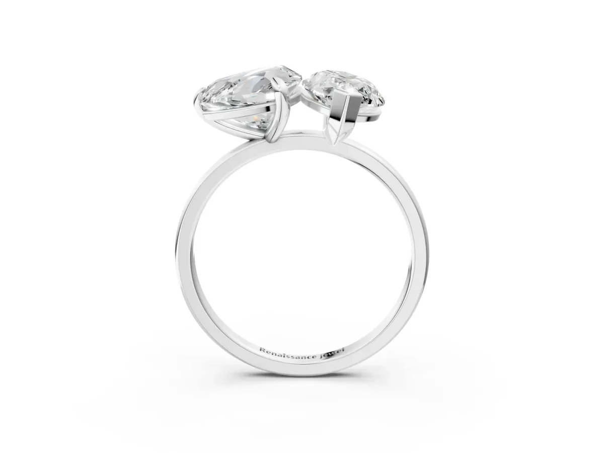 Heart and Marquise Toi Moi Ring with Prong Setting and Micro Pave Band Silver