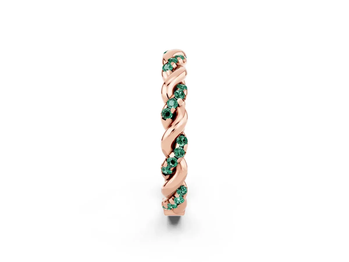 Twisted Pavé Round Green Sapphire Eternity Band Rose gold