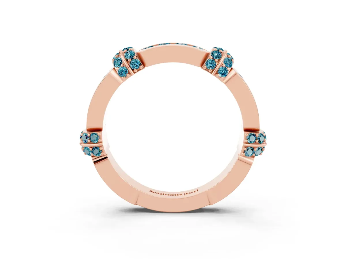 Pavé Round Blue Topaz Link Band with Bezel Setting Rose gold