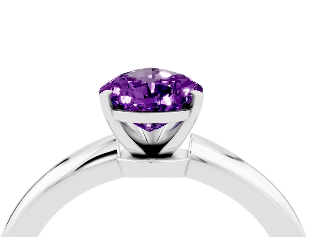 Pear Cut Amethyst Solitaire Ring with Six-Prong Setting and Classic Band Platinum