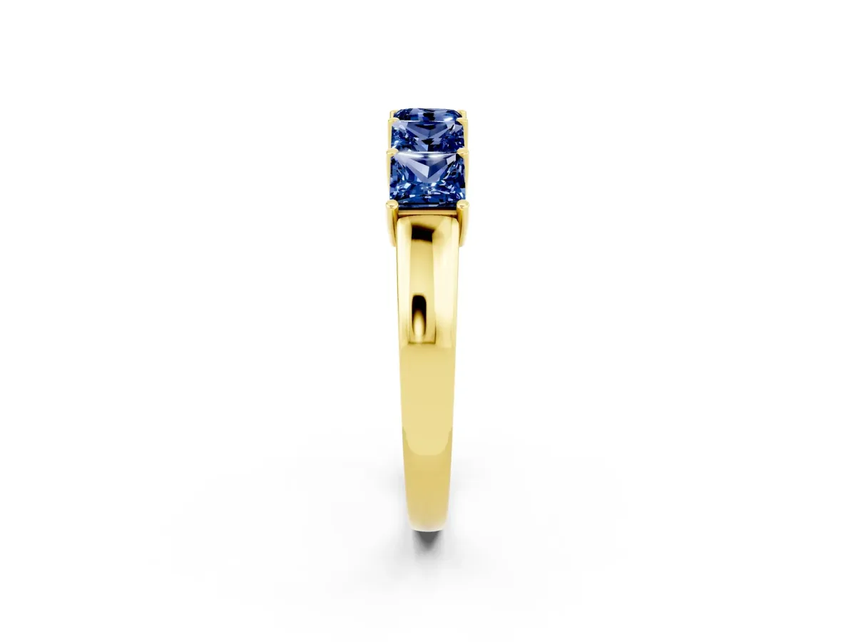Princess Cut Five-Stone Blue Sapphire Band with Prong Setting Yellow gold