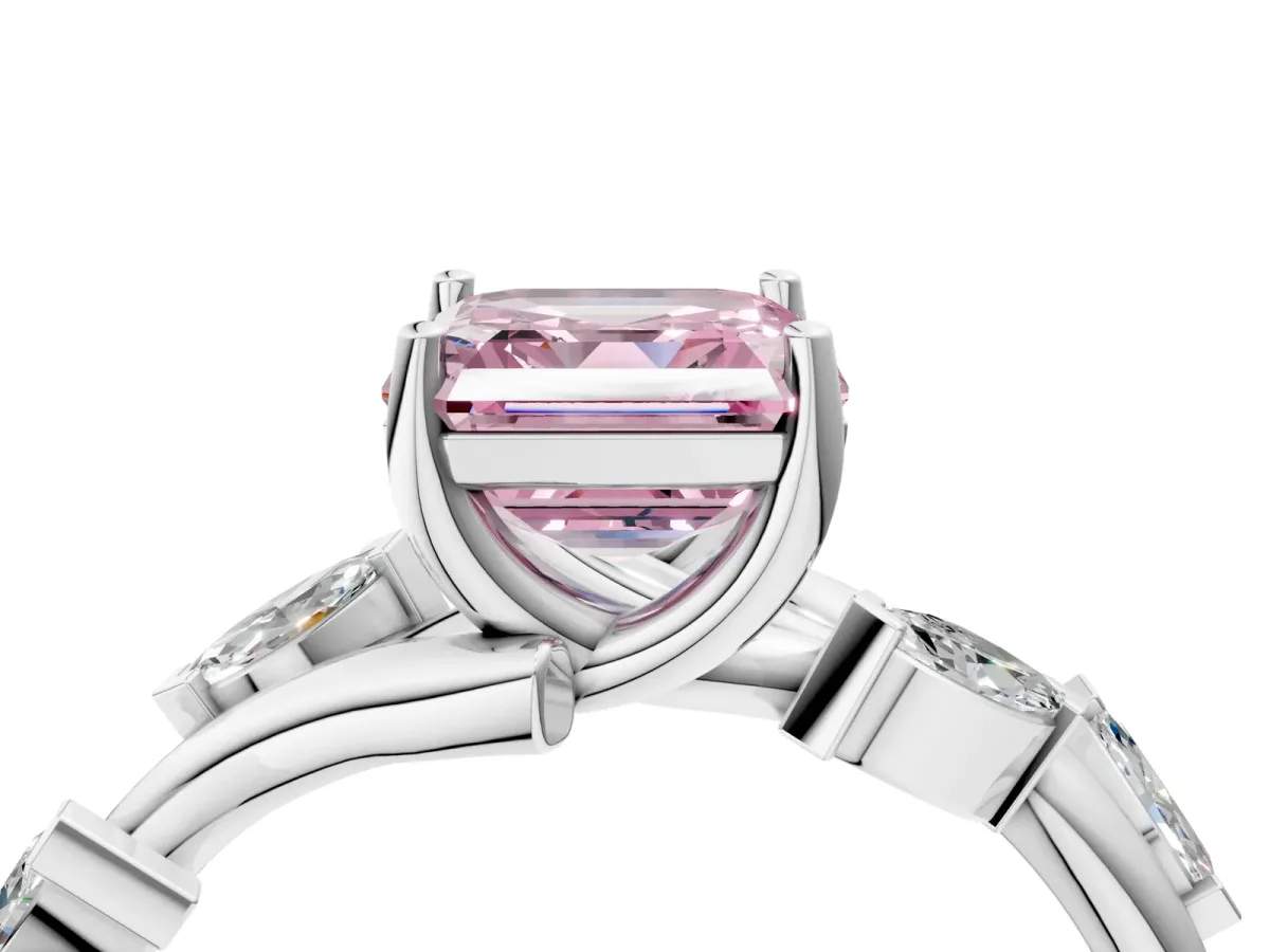 Fancy Pink Asscher Cut Solitaire Twisted Band Marquise Accent Prong Setting Ring Platinum