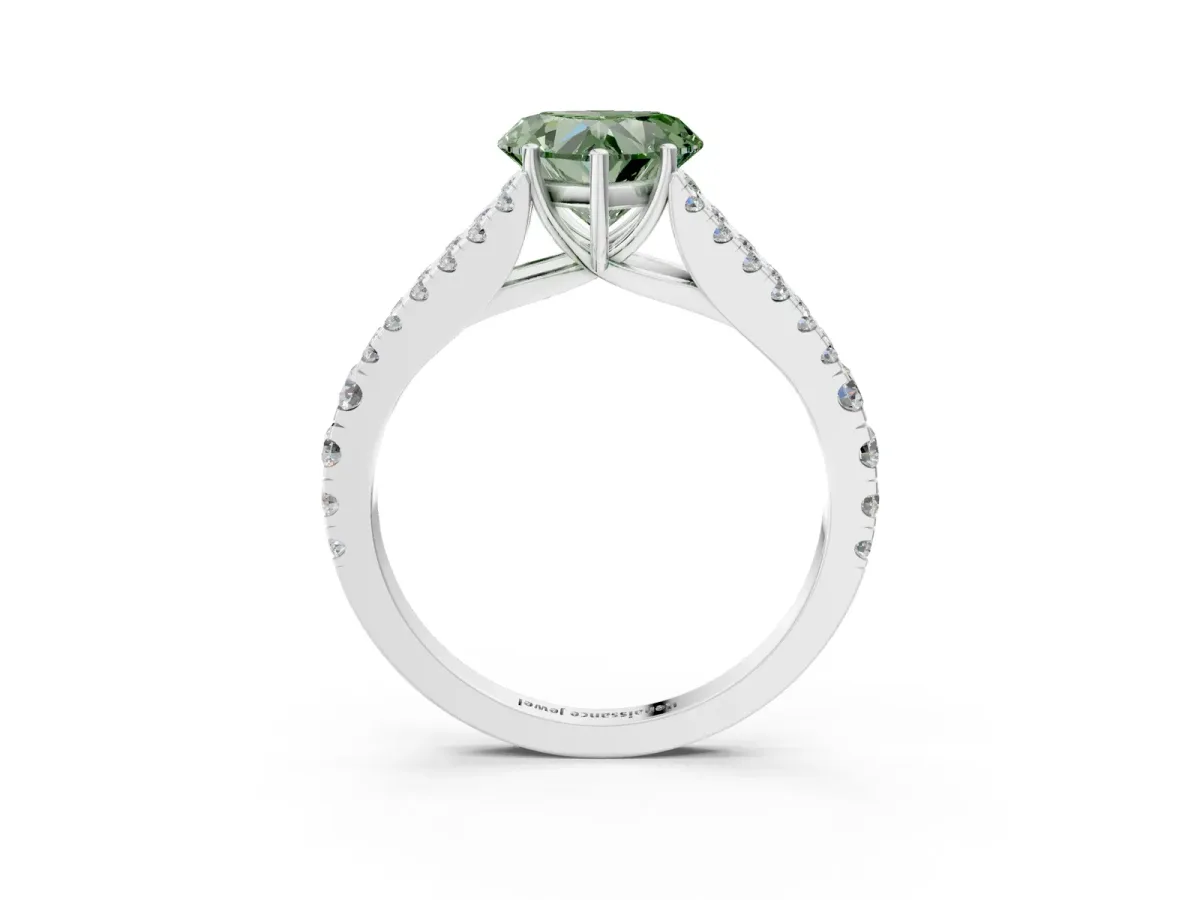 Fancy Green Heart Cut Diamond Split Shank Pavé Engagement Ring with Four-Prong Setting White gold