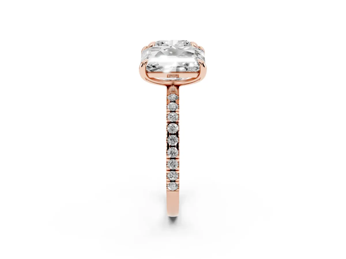Cushion and Emerald Toi Moi Ring with Prong Setting and Micro Pave Band Rose gold