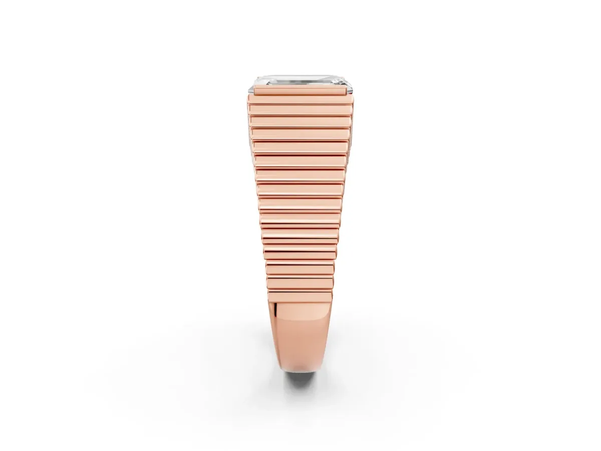 Emerald Cut Diamond Fluted Mens Ring Rose gold
